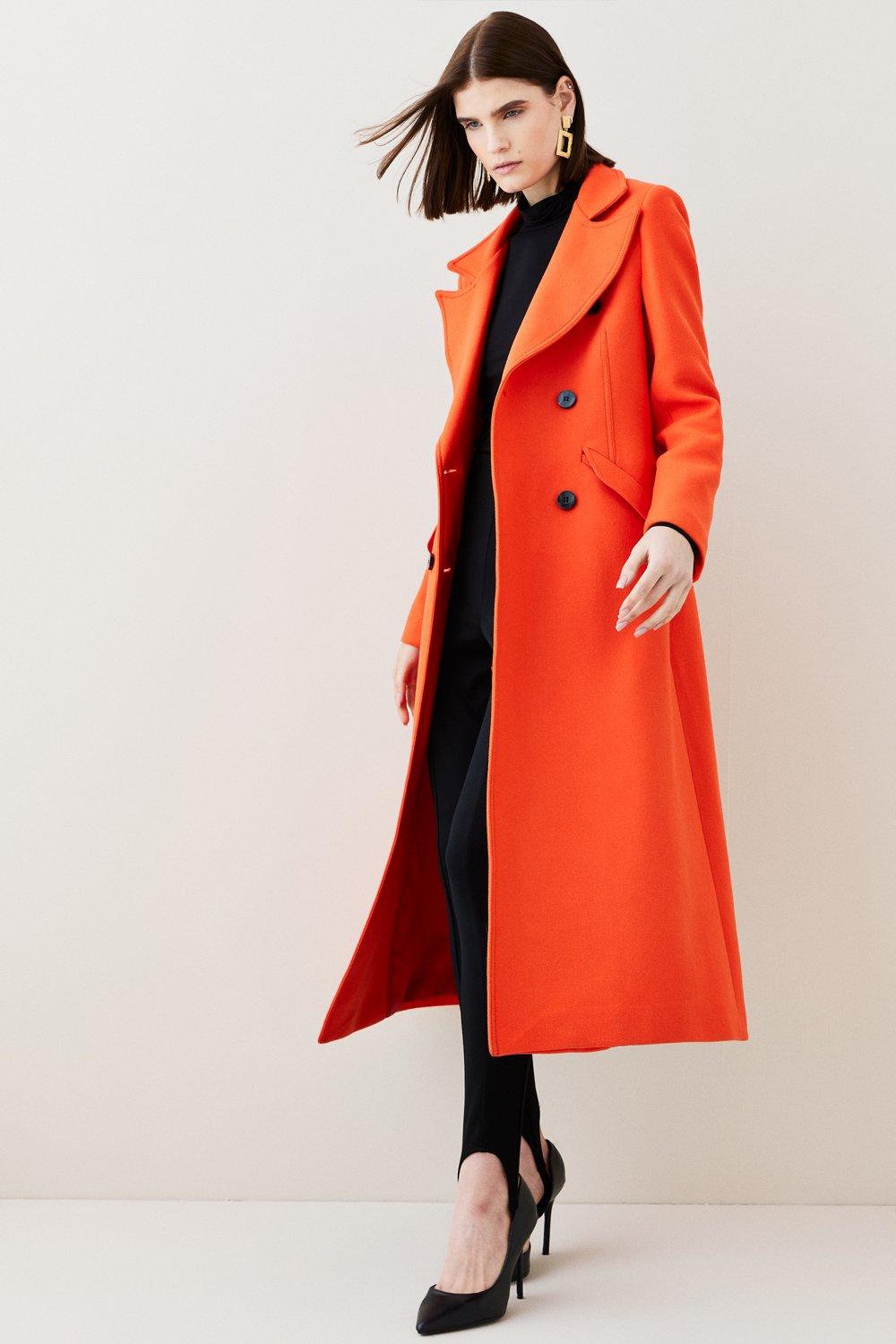 18.01 Italian Virgin Wool Double Breasted Midi Coat | Karen Millen